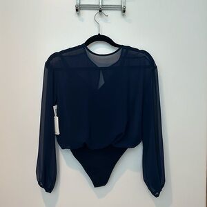 Navy Blue Sheer Top over Bodysuit